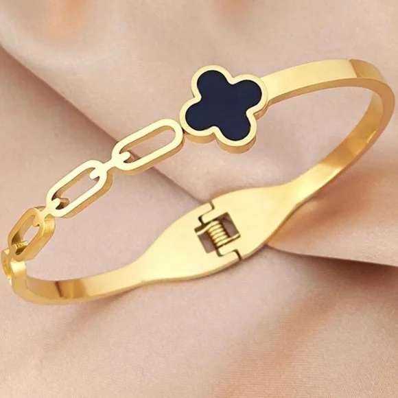 Stainless Steal Flower Cuff Bangle - Picture 2 of 6